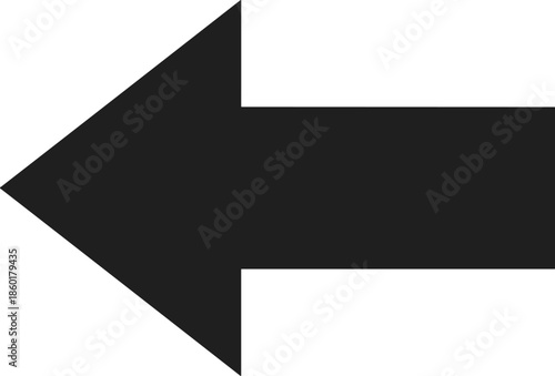Left pointing arrow icon symbol for navigation direction, backward movement, return action, minimal black and white graphic design