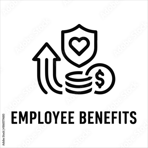 Employee Benefits Icon, Compensation Package and HR Management Vector, Black and White Office Icon on White Background
