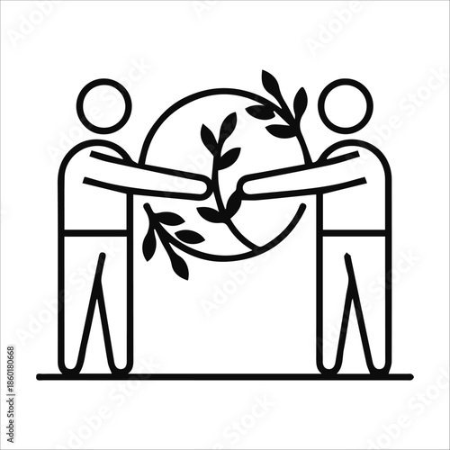 Conflict Resolution Icon, Workplace Problem Solving Vector, Black and White Business Office Icon on White Background
