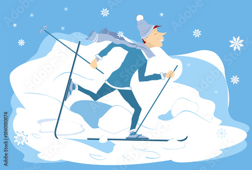 skier in blue skiing in winter snow clip art preview
