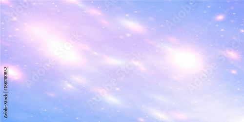 Beautiful abstract blue sky background with bright stars and fluffy white clouds in a sunny summer atmosphere