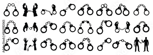 Handcuffs crime vector silhouette collection