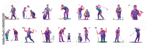  set of flat style golf club illustrations
