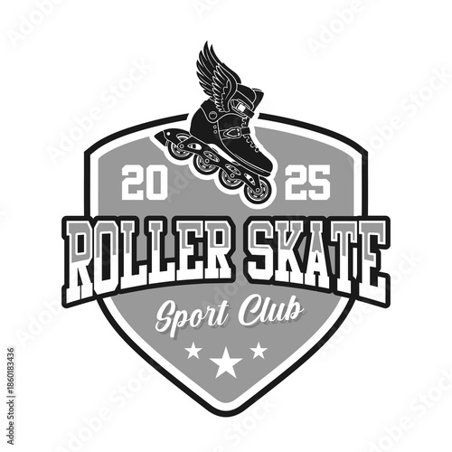 Roller skate club logo emblem vector design black and white