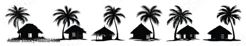 thatched hut silhouette clip art set 