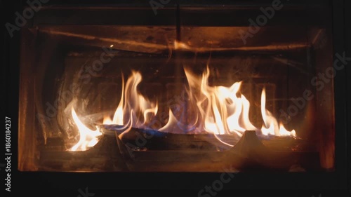 Close-up of the fire in the fireplace