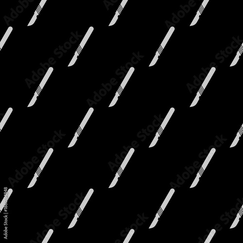 Stainless medical scalpel pattern seamless isolated on black background
