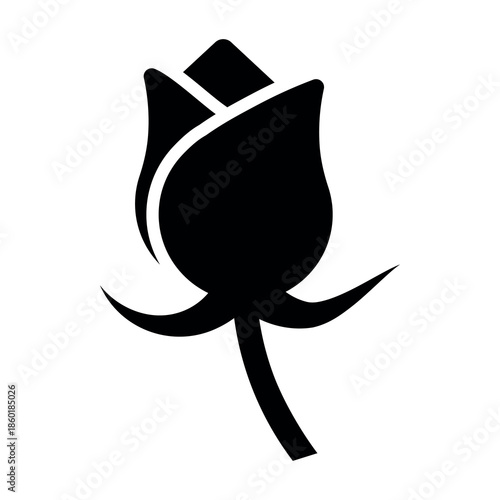 
An illustration showing a black flower silhouette icon on a white background