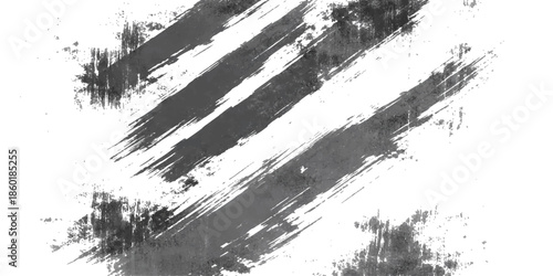 An abstract black and white grunge background features a dirty ink paint texture with a rough brush pattern and an old paper border element for a winter nature vector illustration design