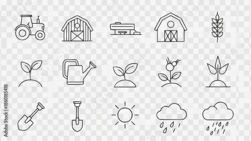 Collection of farm and agriculture icons and symbols.
