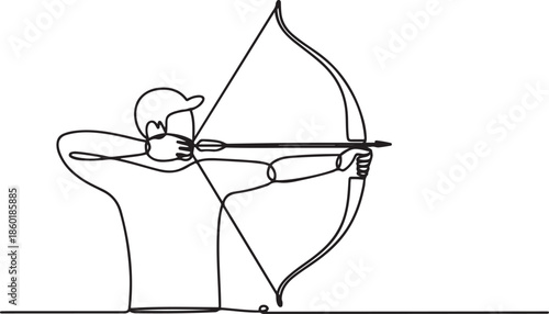 Archer bow athlete aiming target continuous.one line vector illustration with out background