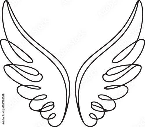 continuous angel wings.one line vector illustration with out background