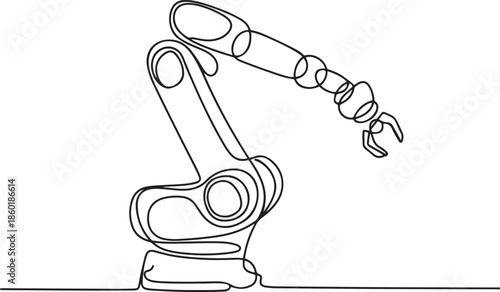 Continuous one line drawing of robot arm machine for industry.one line vector illustration with out background