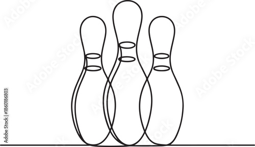 Continuous one line drawing three bowling pins are standing together at indoor arena.one line vector illustration with out background