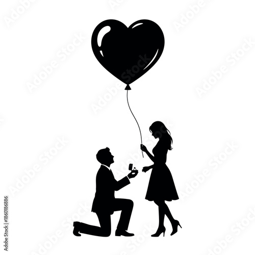 Man proposing to woman with heart shaped balloon