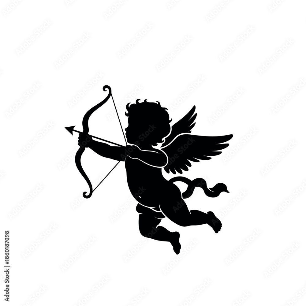 Fototapeta premium Cupid silhouette with bow and arrow