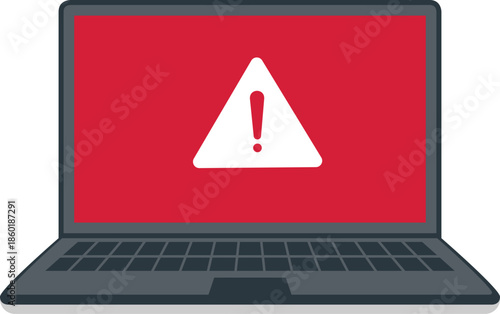 Laptop alert for Viruses, Malware, Scams, and Online Fraud.  red alert symbol screen 