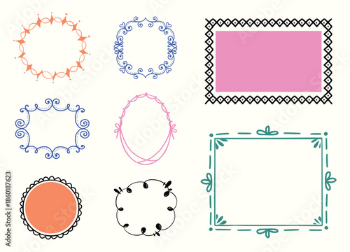 Decorative Hand Drawn Frames and Borders Set, Elegant Floral and Geometric Vector Elements