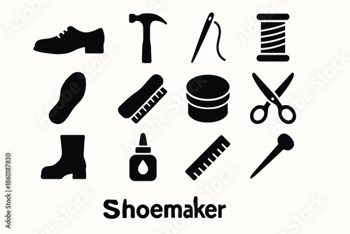 Shoemaker tool silhouettes for crafting and repair