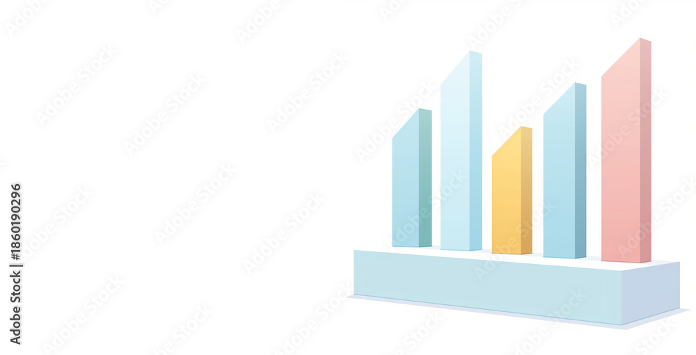 Fototapeta premium Pastel 3D Isometric Bar Chart Illustration. 