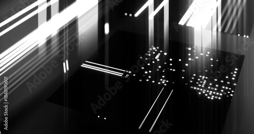 Abstract digital circuit board pattern with glowing light trails