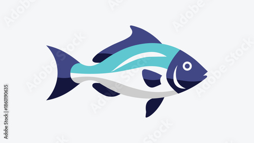 A blue and green fish swimming on light gray background