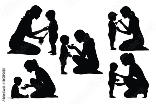 Silhouettes of Adults and Children Engaging in Activities Together