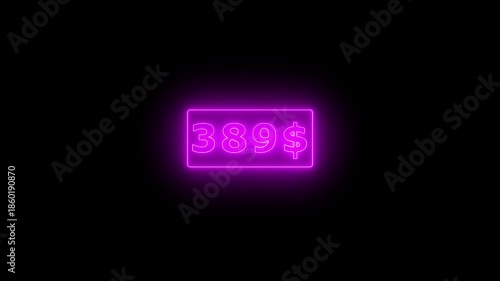 Glowing neon Number counter animation from zero to seven hundred Doller. Animated counting Numbers from $0 to $700 on black background. Counting money animation.