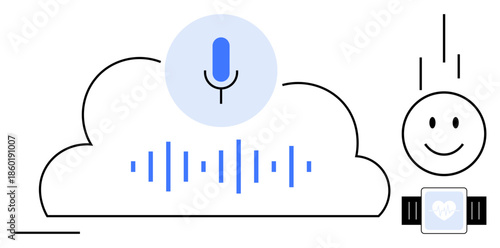 Voice recognition technology. Voice recognition integrates with cloud computing and smart devices thumbs up wearables. Voice recognition streamlines user interaction, AI communication