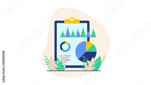 Financial report with data analysis charts animation