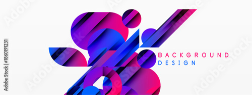 Abstract design features vibrant purple, blue shapes. Dynamic composition creates modern background, suitable for various projects.
