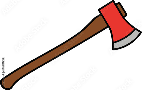 Wooden Handle Axe with Red Blade Head Chopping Tool