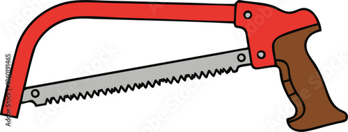 Red Hacksaw Metal Cutting Hand Tool Vector Illustration