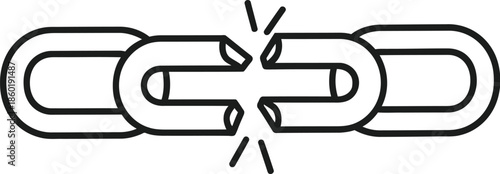 Broken chain link on white background symbolizing freedom and release