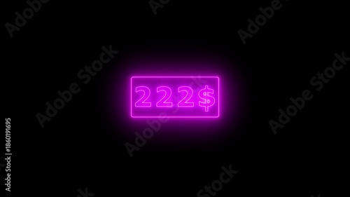 Glowing neon Number counter animation from zero to four hundred Doller. Animated counting Numbers from $0 to $400 on black background. Counting money animation.