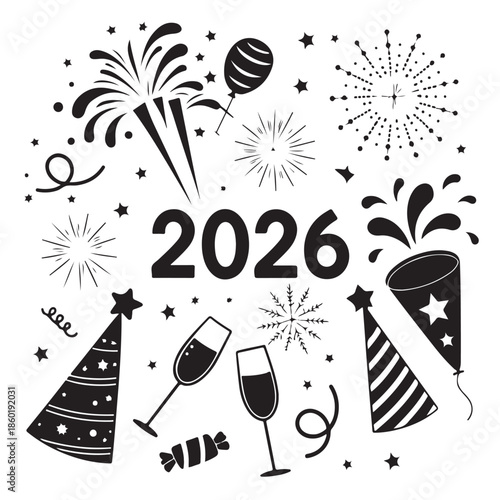 New Year's Eve celebration with fireworks and champagne