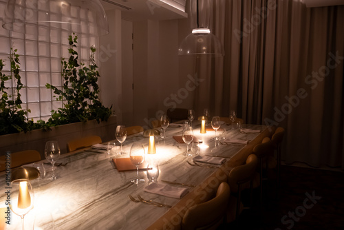 Elegant candlelit dinner table setting