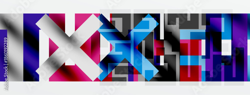 Abstract digital artwork. Bold colors, geometric shapes create dynamic composition. Modern aesthetic, vibrant hues dominate canvas.