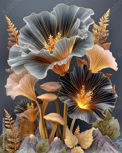 Dreamlike golden leaf fantasy art composition high resolution picture