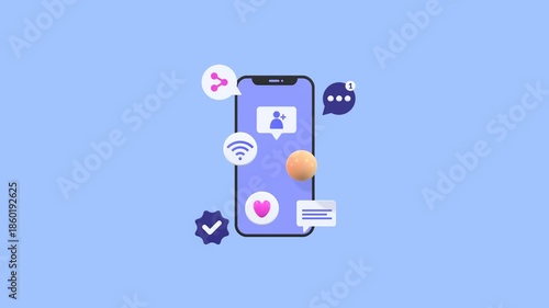 Wallpaper Mural Animated Smartphone Surrounded By Social Media Icons Representing Digital Marketing, Online Interaction, Mobile Technology, Content Sharing, And Modern Social Connectivity. Torontodigital.ca