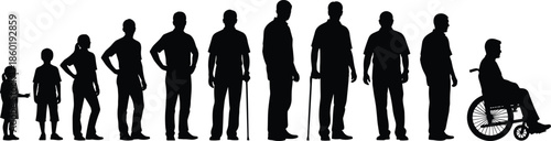 Collection of Human Silhouette Silhouettes Ranging from Young Children to Senior Citizens Including People with Disabilities for Life Cycle and Inclusion Designs