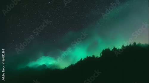 Stunning Aurora Borealis Glowing Over a Dark Pine Forest Under a Starry Night Sky