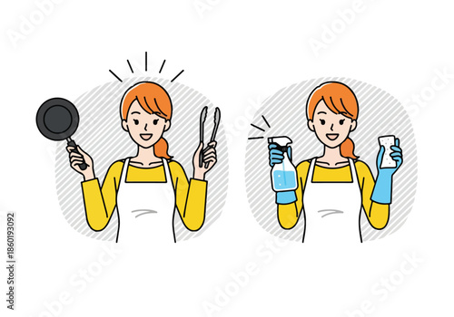 Woman preparing for cooking - Lifestyle Illustration, Flat Line Art, Flat Style Illustration, Flat Line Illustration, Cartoon Line Illustration, Modern Outline Flat Illustration