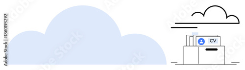 Cloud storage concept. Cloud storage enables secure digital CV management and easy accessibility. Cloud storage streamlines document organization and enhances data security. For HR, digital resumes