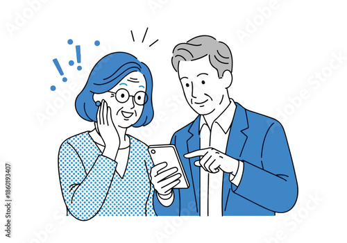 Colleagues discussing a smartphone - Lifestyle Illustration, Flat Line Art, Flat Style Illustration, Flat Line Illustration, Cartoon Line Illustration, Modern Outline Flat Illustration