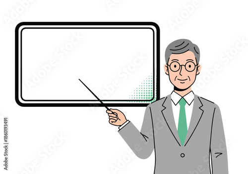 Professor explaining concept - Lifestyle Illustration, Flat Line Art, Flat Style Illustration, Flat Line Illustration, Cartoon Line Illustration, Modern Outline Flat Illustration