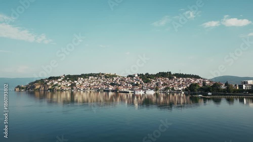 Stunning nature of North Macedonia, beautiful morning over Ohrid Lake, 4k