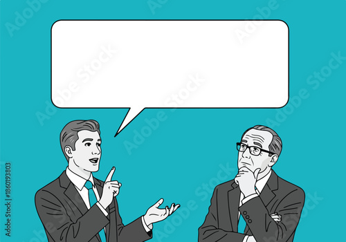 Businessman explaining concept to colleague - Lifestyle Illustration, Flat Line Art, Flat Style Illustration, Flat Line Illustration, Cartoon Line Illustration, Modern Outline Flat Illustration
