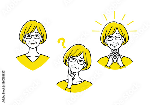 Thoughtful woman in yellow - Lifestyle Illustration, Flat Line Art, Flat Style Illustration, Flat Line Illustration, Cartoon Line Illustration, Modern Outline Flat Illustration