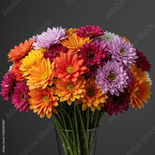 A vibrant arrangement of freshly cut colorful flowers forming a beautiful, classic, natural bouquet ready for gifting or display, green, gardenia, closeup